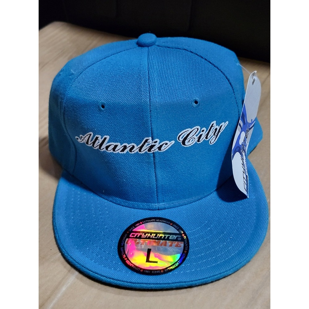 New Atlantic City CityHunter Fitted Hat Urban Aqua Blue High Crown Streetwear L